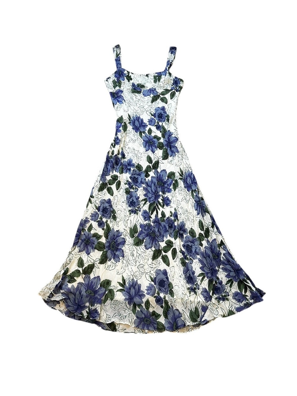 Vintage Floral Midi Dress Sequin Beaded 90s Y2K Feminine Cottagecore Party